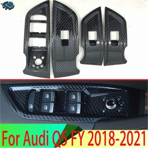 For Audi Q5 FY 2018 2019 Decorate Accessories Carbon Fiber Style Door Window Armrest Cover Switch Panel Trim Molding Garnish