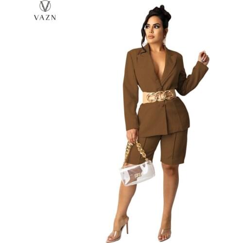 VAZN 2021 Early Autumn High-end Solid Sweet Office Lady Suit Full Sleeve Suit Short Pants Sexy Young Slim Women 2 Piece Set