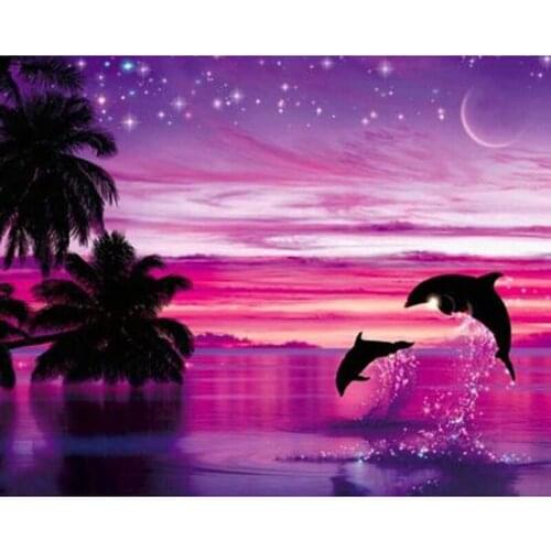 Full Square Round Diamond 5D DIY Diamond Painting "Sunset dolphin" Diamond Embroidery Cross Stitch Rhinestone Mosaic X6605