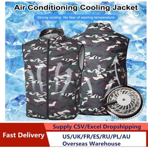 Camouflage Cooling Fan Jacket Air Conditioning Cool Coat with USB Powered Breathable Fishing Cycling Coat,S-3XL