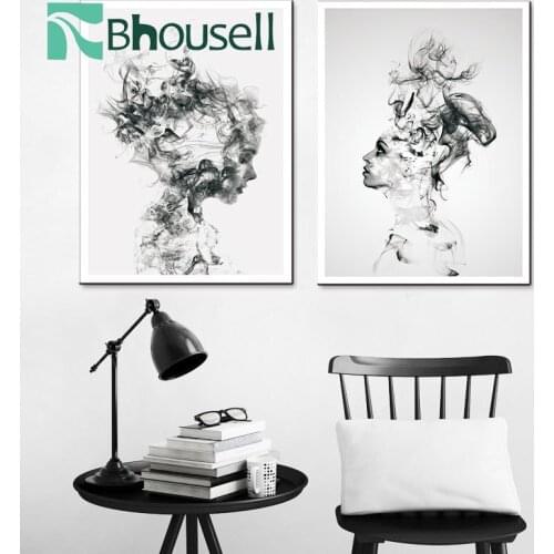 Canvas Oil Painting Decoration Nordic Abstract Smoky Portrait Art Poster Hand-painted Living Room Decoration Painting Core