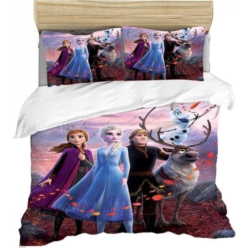 Disney Bedding Set Anna Elsa Queen King Size Frozen2 Bed Set Children Girl Duvet Cover Pillow Cases Comforter Bedding Sets