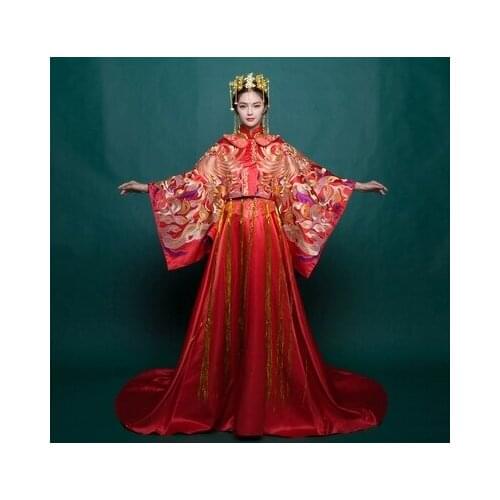 Stage performance red peacock embroidery coronation gown drama/stuido/cosplay dress/not include headwear
