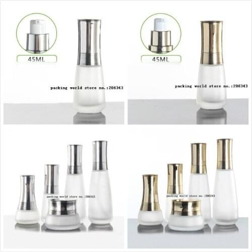 45ml frosted glass bottle with silver/gold pump lid for lotion/emulsion/serum/toner/foundation skin care cosmetic packing