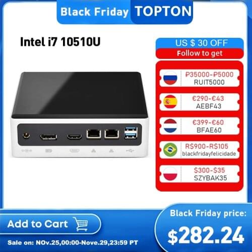 Topton New Intel Core i7 10510U i3 10110U Micro PC Barebone Windows TV BOX Dual Lan DP HDMI Dual Band WIFI Desktop Mini Computer
