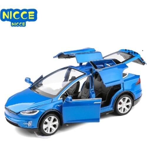 Nicce High Simulation 1:32 Tesla Model X90 Metal Model Acousto-optic Pull-back Toy Car 4 Open Door Flashing Music Kids Toy Gift