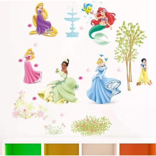 Cartoon Disney Snow White Rapunzel Ariel Princess Wall Stickers For Kids Room Home Decor Diy Anime Mural Art Girls Wall Decals