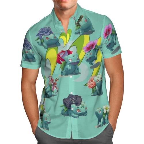 Blue Anime 3D Beach Hawaiian 2021 Summer Mens Shirt Short Sleeve Shirt Streetwear Oversized 5XL Camisa Social Chemise Homme-190