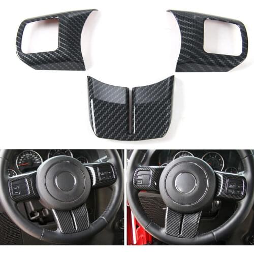 3Pcs ABS Carbon Fiber Black Steering Wheel Cover Trim For Compass Patriot Wrangler 2011+ /Grand Cherokee 2011-2013 Accessories