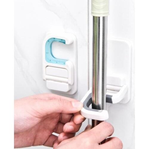 Wall Mounted Mop Holder Anti-slip Sturdy Hook for Broom Mop Plastic Adhesive Mop Gripper Kitchen Bathroon Storage Rack