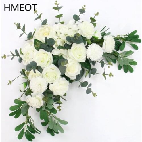 Homemade Creative Artificial Rose Peony Hydrangea Corner Flower Garland Wedding Birthday Party Background Welcome Flower Props