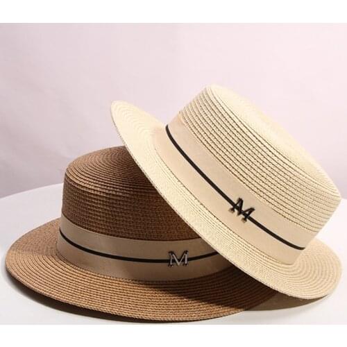 2021New Summer Womens Boater Beach Hat Wide brim Female Panama Hat Lady Classic Flat Bowknot Straw Sun Hat Women Fedora Hats