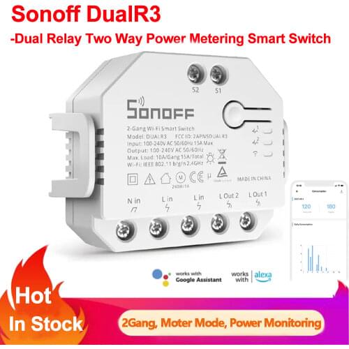 Sonoff DualR3 Dual Relay Two Way Power Metering Smart Switch Roller Shades Motor, Electric Curtains Roller Blinds Remote Control