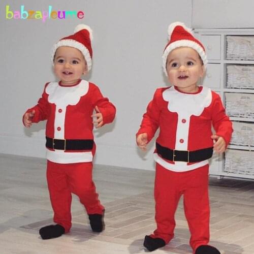 3Piece Spring Fall Infant Christmas Outfits For Baby Boys Girls Clothes Set Cotton Red Tops+Pants+Hat Newborn Clothing 1966-1