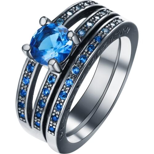 Vintage black Rings Sets for Engagement gift Luxury Band jewelry 2017 hot princess cute love CZ finger Ring Set for women