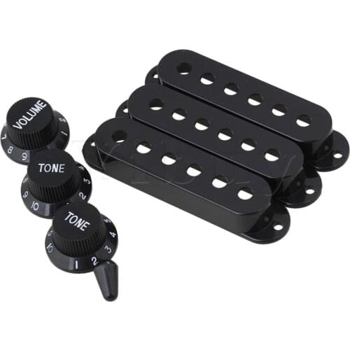 Yibuy Black Guitar Parts Set Switch Tip Single Coil Pickup Cover Volume Tone Knobs 48/50/52