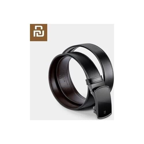 Youpin Qimian Business Black Cowhide Belt alloy Automaitc Buckle Belt 120CM Length 35MM wide Luxury Genuine Leather Belt for Men