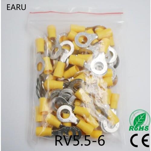 RV5.5-6 Yellow Ring insulated terminal cable Crimp Terminal suit 4-6mm2 Cable Wire Connector 100PCS/Pack RV5-6 RV
