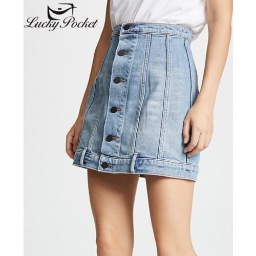 2020 Women Summer Cotton Blue Denim Skirt Ladies Casual Fashion A-Line Mini Skirt Female Solid Color Button Spliced Skirts ML74