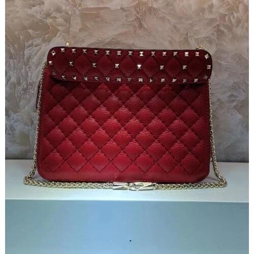 2021 Young Women Leather Shoulder Bag Black Red Green Contrast Color Brand Ladies Messenger Bag Luxury Rivet Womens Handbag