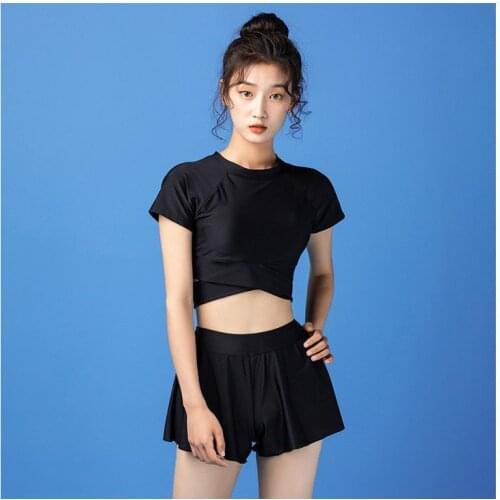 Women Swimsuits 2021 New Split Skirt Three-Piece Sets Conservative Student Cover Belly Slim Sexy Black Soft Hot Spring Swimwear