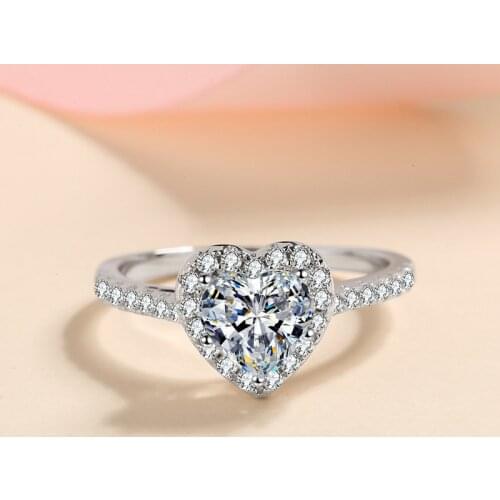 Silver Heart Moissanite Engagement Ring Diamond Test Passed 1 Carat D Color Moissanite Wedding Rings Women Silver 925 Jewelry