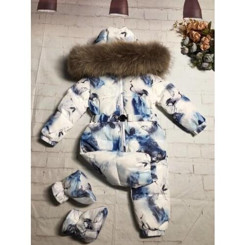 Real fur hooded 2020 Winter Jacket child jackets children jumpsuit snow suit girl floral down romper ski suits outerwear