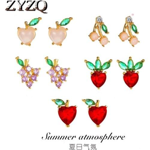 ZYZQ Simple Cherry earrings For Women Cute fruit earings Romantic Birthday Gift For Girlfriend Fashion Zircon Stone Jewelry