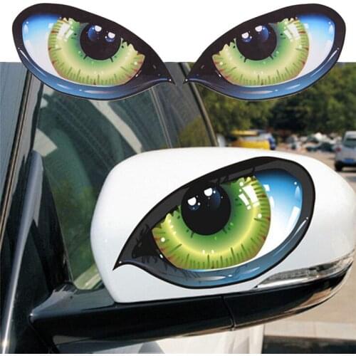 1 Pair Green Evil Window Mirror Decal Cool 3D Mysterious Cat Eyes Car Sticker