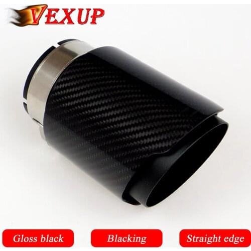 1Pcs Car Exhaust Pipe Universal Muffler Tail Pipe Muffer Tip Exhaust Tip Blacking Steel Pipe Glossy Black Carbon Straight Edge