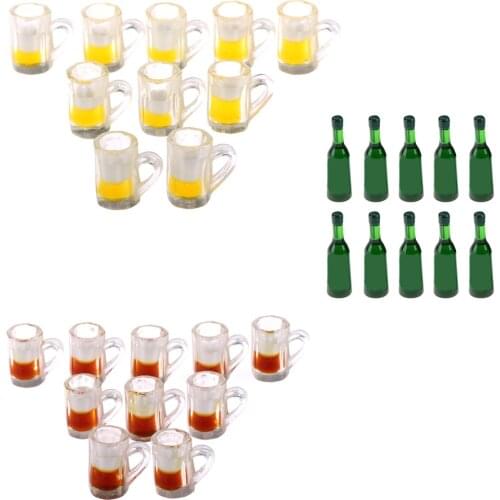 10pcs Beer Cups/Glass Bottles Mini Furniture Model Dolls Accessories Miniatures Dinnerware Dollhouse Summer Must