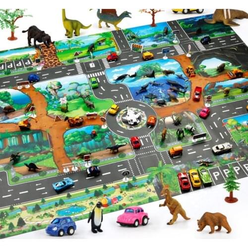 130*100 Waterproof Map City Traffic Forest Play Mat City Road Map/Traffic signs /Alloy Car Model For Children Educational Toys