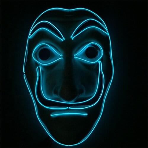 2020 EL Neon LED Halloween Mask EL Wire Glow Cosplay Dali Mask Payday Night Club Decor Carnival Light Up EL Masks