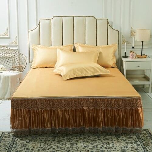 2020 new products Ice silk mat Bed spread Fitted Sheet Pillowcases 2/3 pcs Luxury Double lace princess Bedding