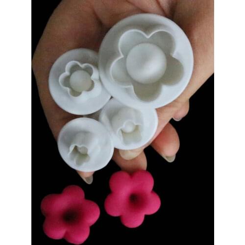 4Pcs Plum Daisy Cookie Plunger Cutter Set Fondant Gum Paste Cupcake Toppers Mold Oval Biscuit Cake Decorating Press Pastry Tools