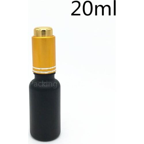 Free shipping 500pcs 20ml black frosted glass essential oil bottle with gold cap dropper glass perfume bottle