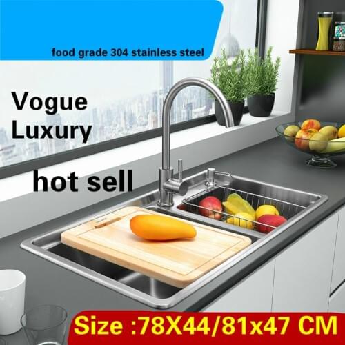 Free shipping Apartment wash vegetables high capacity kitchen double groove sink standard 304 stainless steel 78x44/81x47 CM