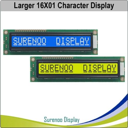 Larger 161 16X1 1601 Character LCD Module Display Screen LCM Blue Yellow Green with Backlight Build-in SPLC780D Controller