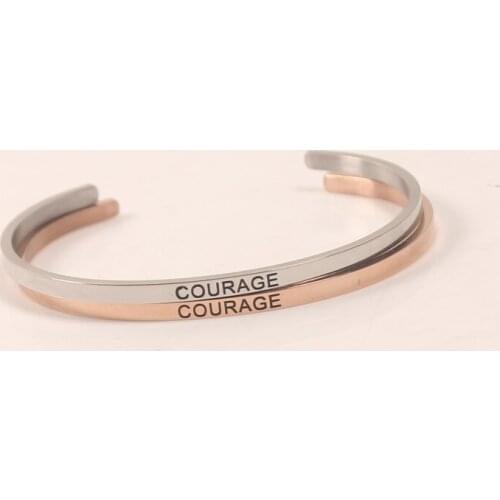 3.2mm COURAGE Bangle Customized Jewelry Engraving Stainless Steel Positive Inspirational Bracelet Cuff Bangle for Women Hot Sale