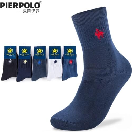 Winter Fashion Brand Pier Polo Cotton Mens Socks High Quality Business Casual Socks Embroidery Male Middle Tube Sock 5 Pair/Lot