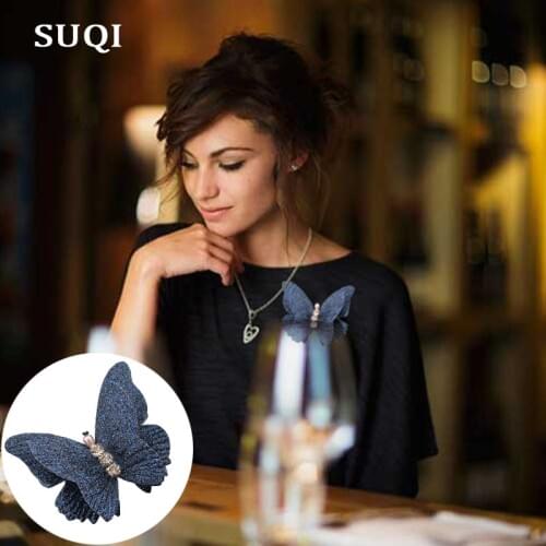 SUQI animal butterfly Brooches pins for womens shinning powder dress hat Clothing pins jewelry brooch rhinestone accessories