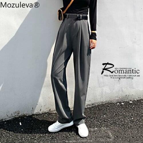 Mozuleva Chic High Waist Loose Straight Pants Women Office Ladies Suit Pant 2019 Autumn Female Long Trousers pantalon femme