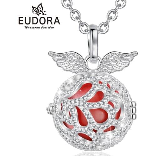 Angel caller 18mm Wing Harmony Bola Ball Crystal Ball CZ Cage Pendant long Necklace DIY Chime Ball For Pregnant woman baby K380