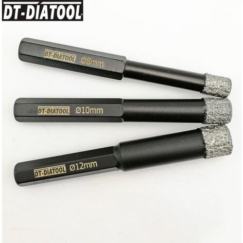 DT-DIATOOL 3pcs/set Dia 8mm 10mm 12mm Hex shank Dry Vacuum Brazed Diamond Drill Core Bits