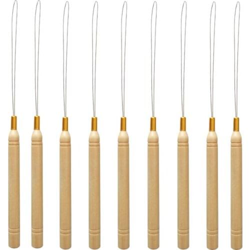 Hot selling Wooden Loop Needle Threader Microrink Silicone Hair Extension Tools Pulling Hook Tool and Bead Device Too