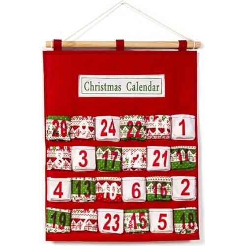 Creative Christmas Advent Calendar Candy Storage Bag Reusable Countdown Xmas Hanging Calendar New Year Party Ornaments Decor
