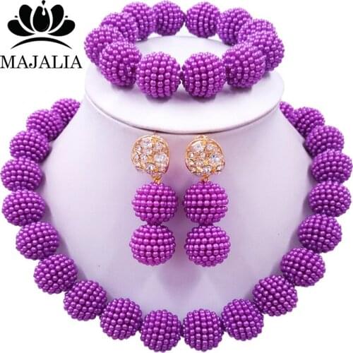 Majalia Classic Nigerian Wedding African Jewelery Set Purple Crystal Necklace Bride Jewelry Sets 1ZZ0013