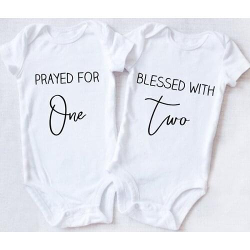 Twin Onesies Prayed for One Blessed with Two Onesie Body Suit Twins Boys Girls Bodysuits Newborn Playsuit Casual Jumpsuit 0-24M