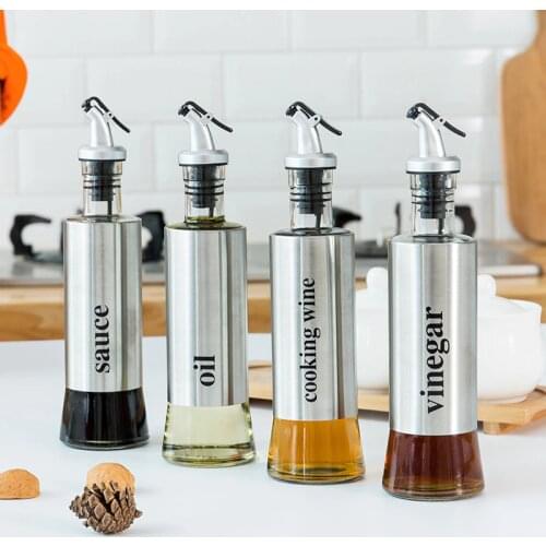 Creative Stainless Steel Glass Condiment Bottle Leak-proof Soy Sauce Bottle Kitchen Oil Pot Cooking Wine Bottle