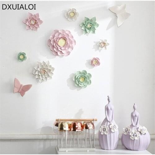 Nordic style Creative ceramic flowers Lotus and magnolia decorative arts and crafts wall decorations room decoration kids room